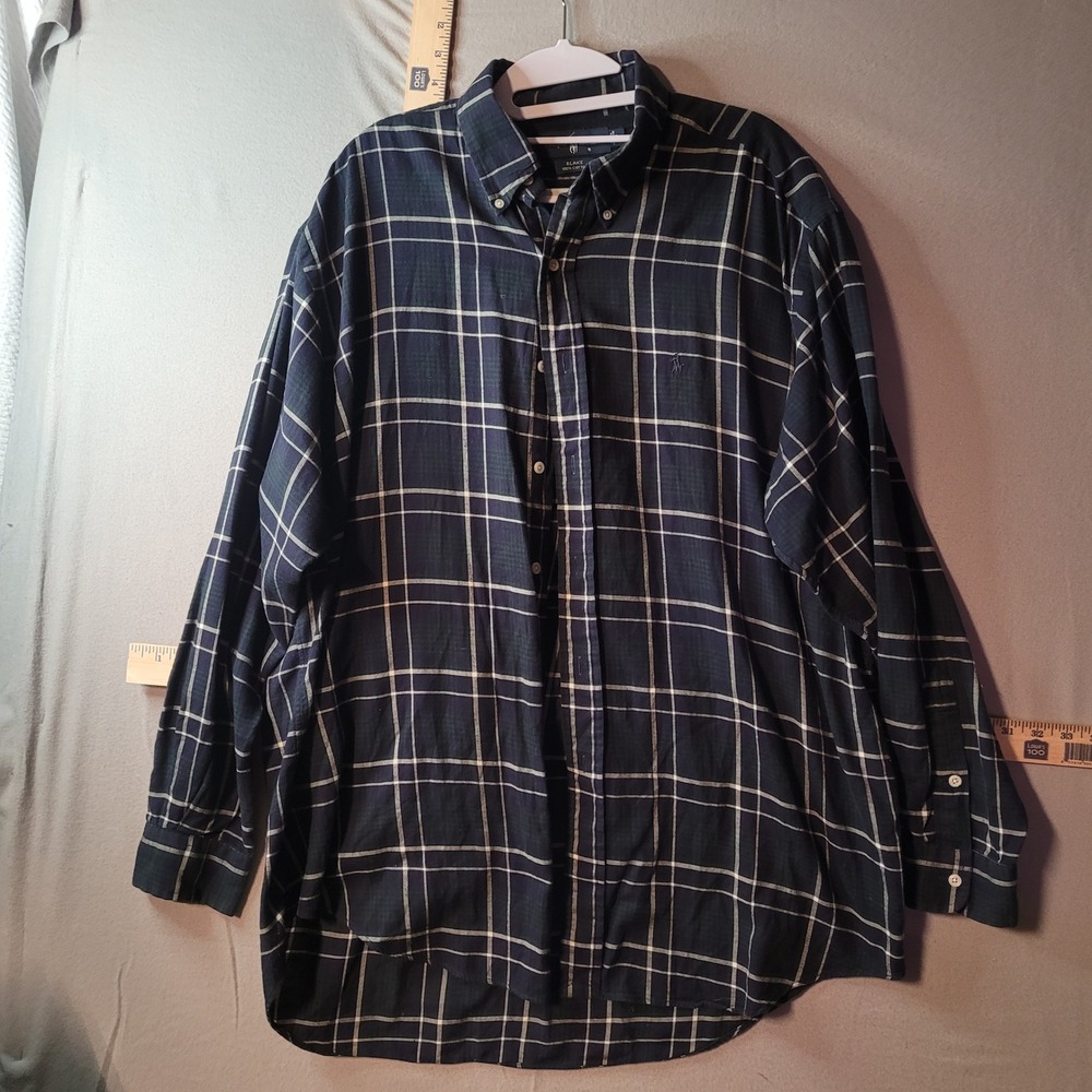 Ralph Lauren Blake Mens Large Navy Green Plaid Cotton Button Down Shirt L‎